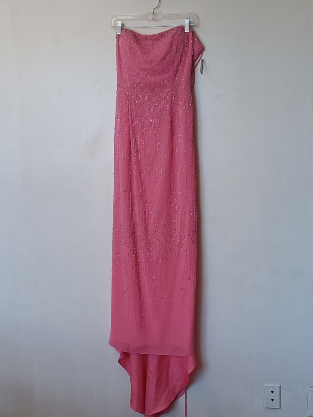 Riva Designs Strapless Pink Beaded Evening Gown